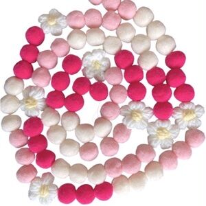 6ft Valentine's Day Pinks and Cream Florals Pom Pom Garland Handmade copper wire
